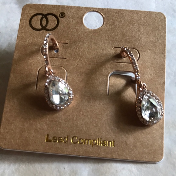 CRYSTAL ACCENTED ROSE GOLDTONE CHARM EARRINGS - Picture 2 of 2